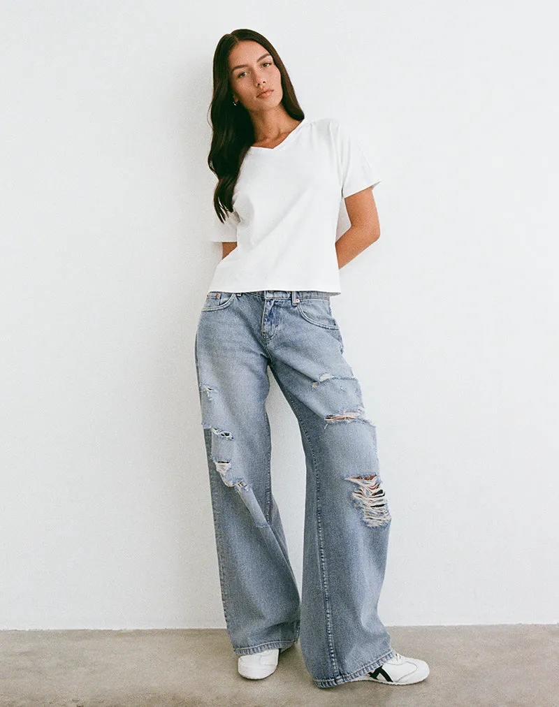 Low Rise Roomy Jeans in Extreme Rip Vintage Blue sold by Motel Rocks product image thumbnail 5