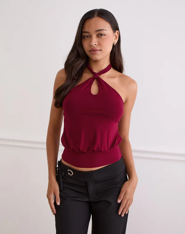 Giunea Knot Halter Top in Burgundy sold by Motel Rocks