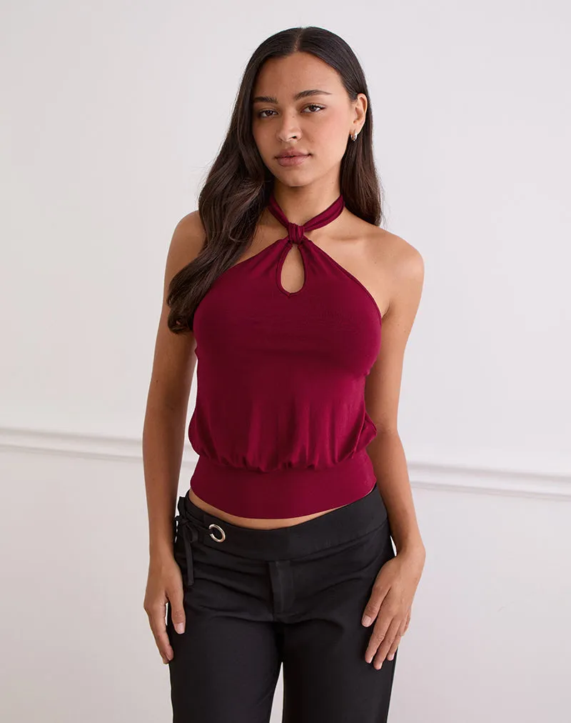 Giunea Knot Halter Top in Burgundy sold by Motel Rocks