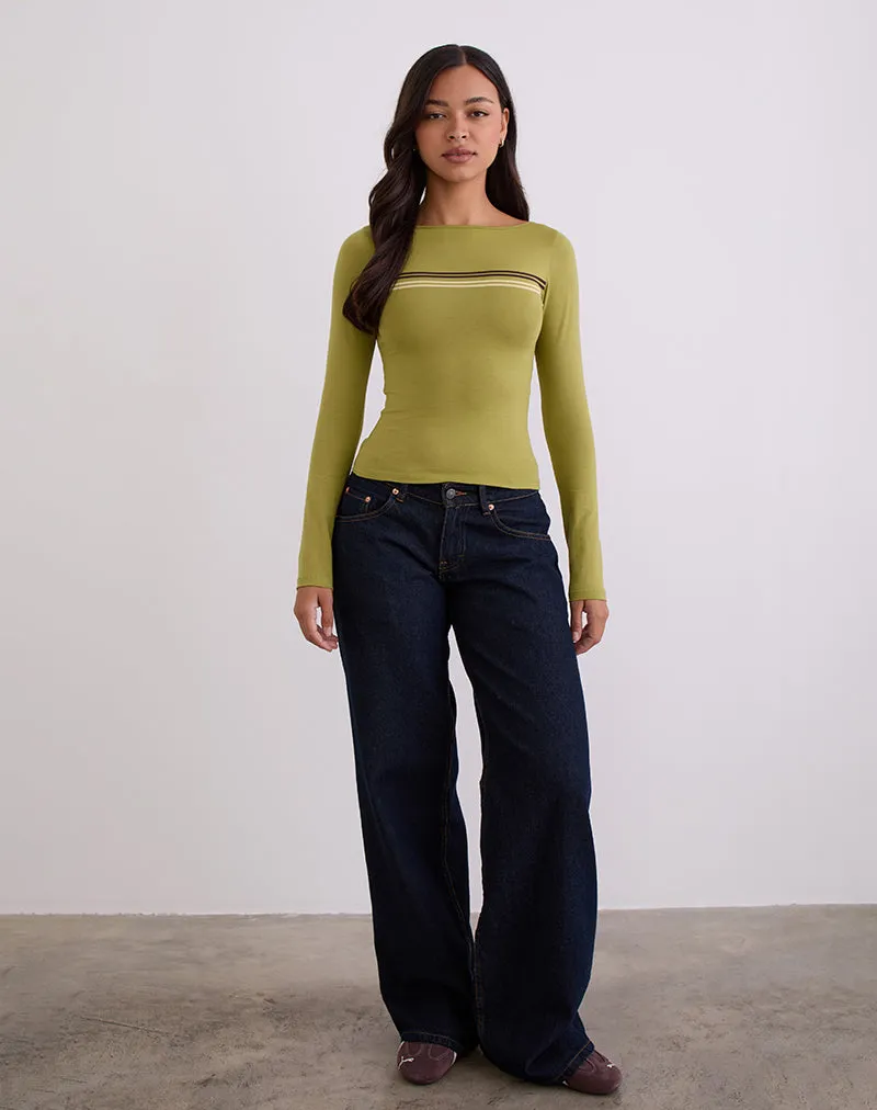 Amabon Long Sleeve Top in Cress Green Stripe sold by Motel Rocks product image thumbnail 3
