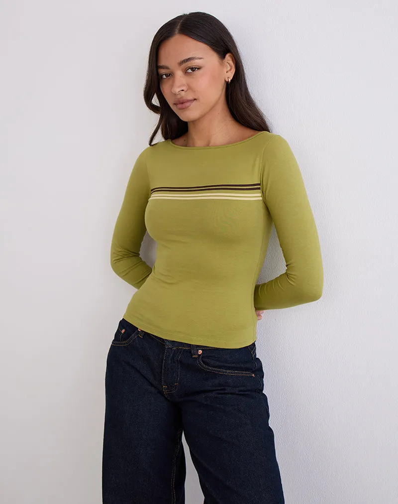 Amabon Long Sleeve Top in Cress Green Stripe sold by Motel Rocks