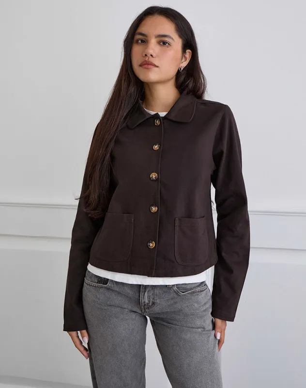 Calva Boxy Jacket in Chocolate Brown sold by Motel Rocks