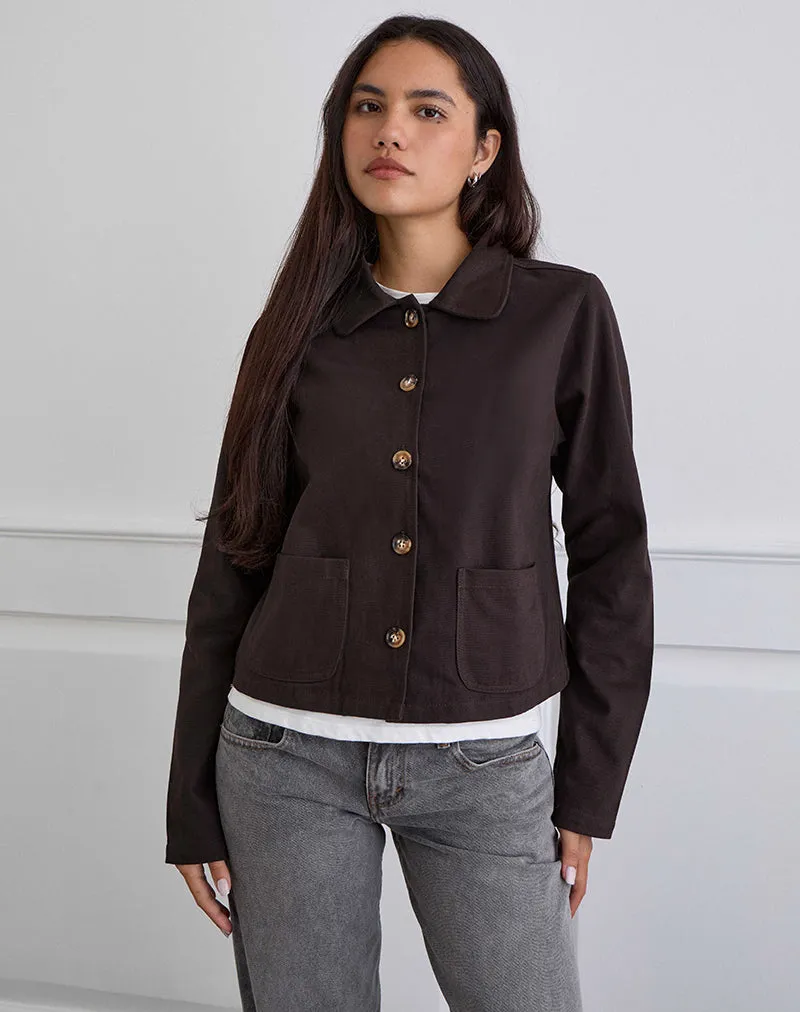 Calva Boxy Jacket in Chocolate Brown sold by Motel Rocks
