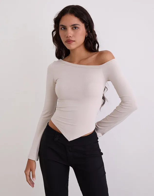 Wakana Asymmetric Long Sleeve Top in Cannoli Cream made by Motel Rocks