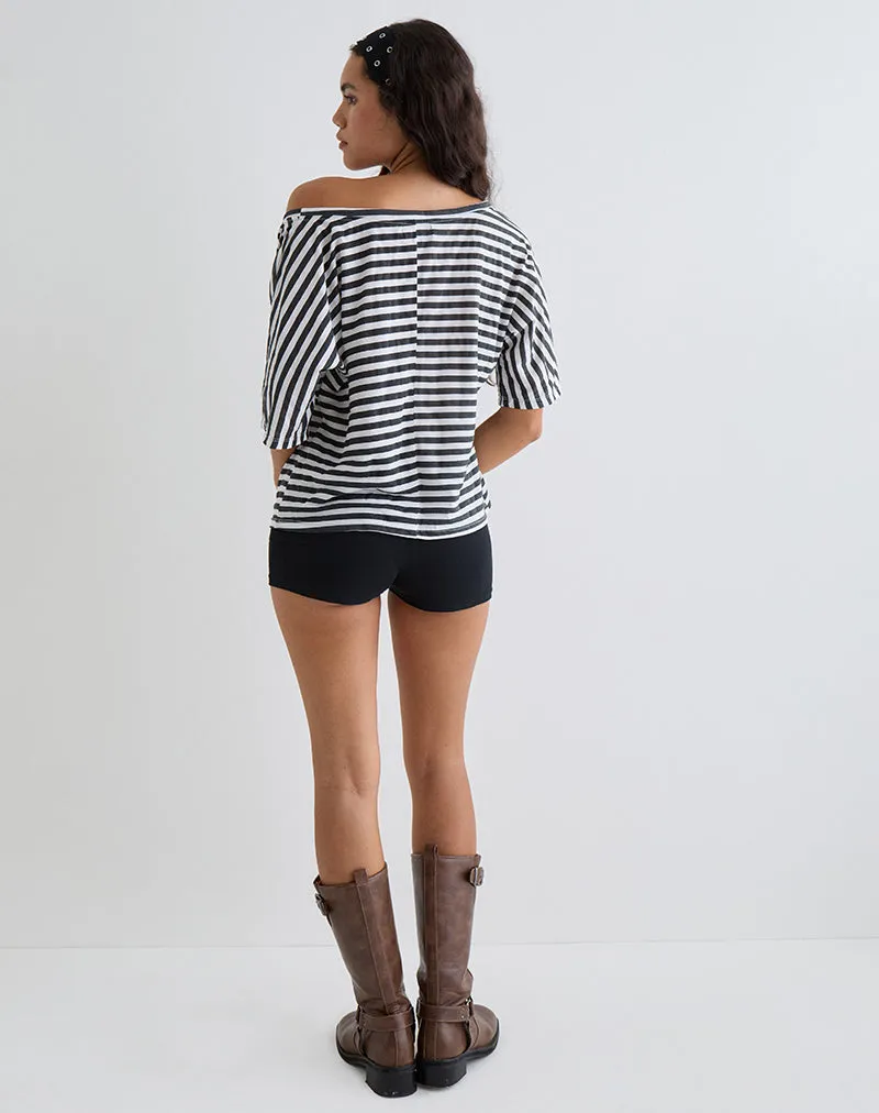 Daman Off Shoulder Basic Top in Ivory with Charcoal Stripe sold by Motel Rocks product image thumbnail 5