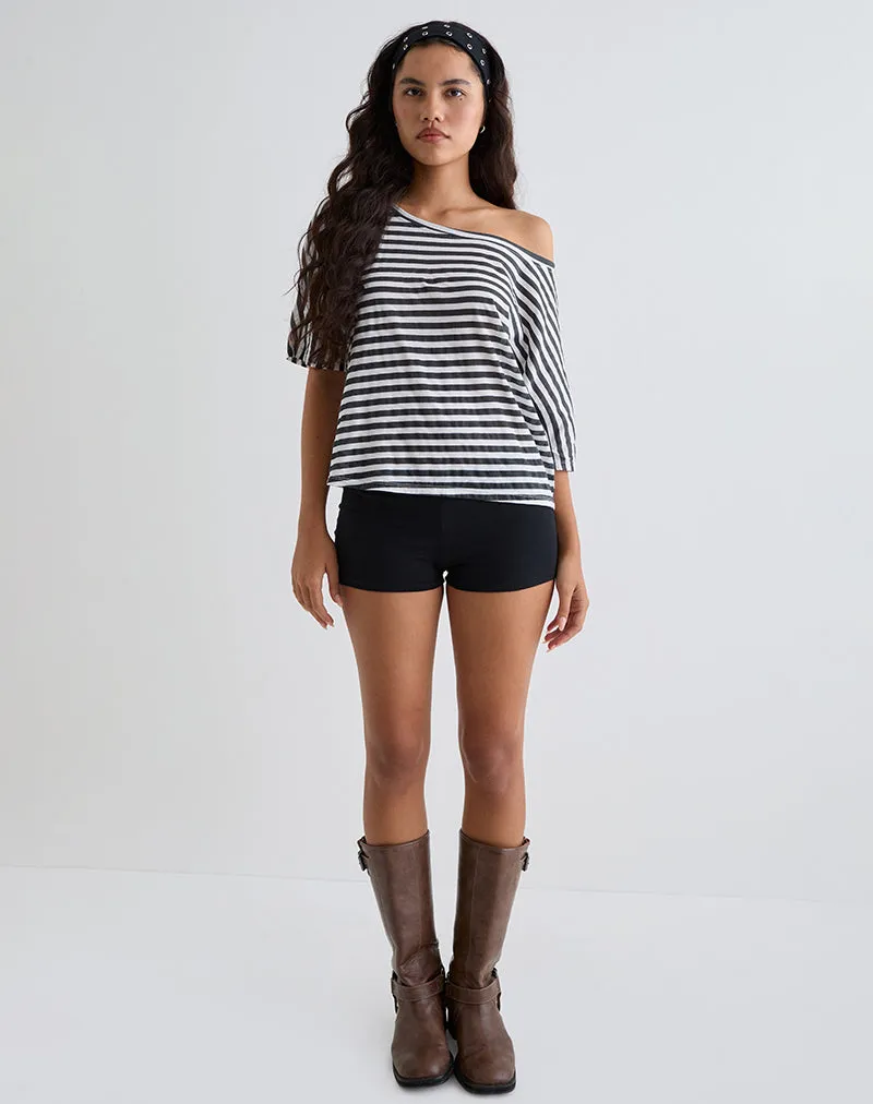 Daman Off Shoulder Basic Top in Ivory with Charcoal Stripe sold by Motel Rocks product image thumbnail 2