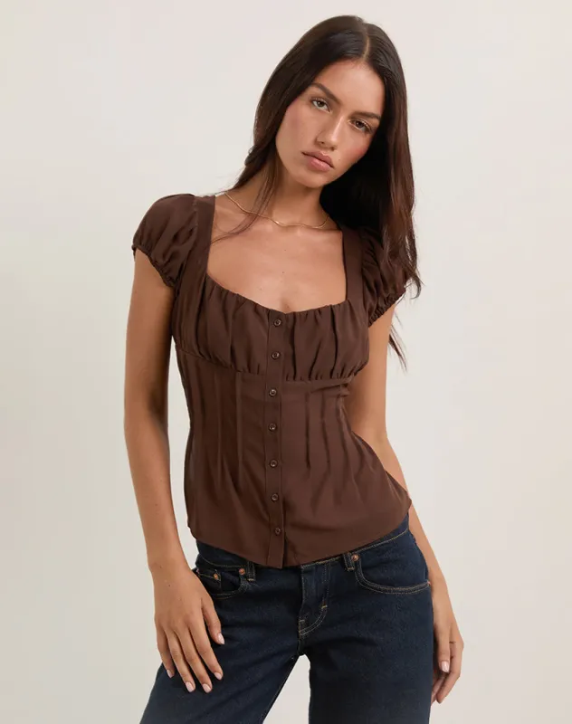 Rolina Blouse in Chiffon Brown sold by Motel Rocks