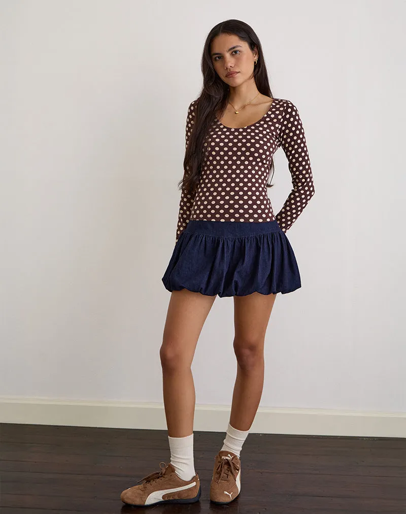 Rumini Long Sleeve Top in Brown with Small Polka Cream sold by Motel Rocks product image thumbnail 2