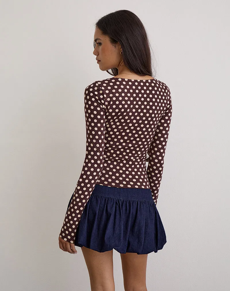 Rumini Long Sleeve Top in Brown with Small Polka Cream sold by Motel Rocks product image thumbnail 5