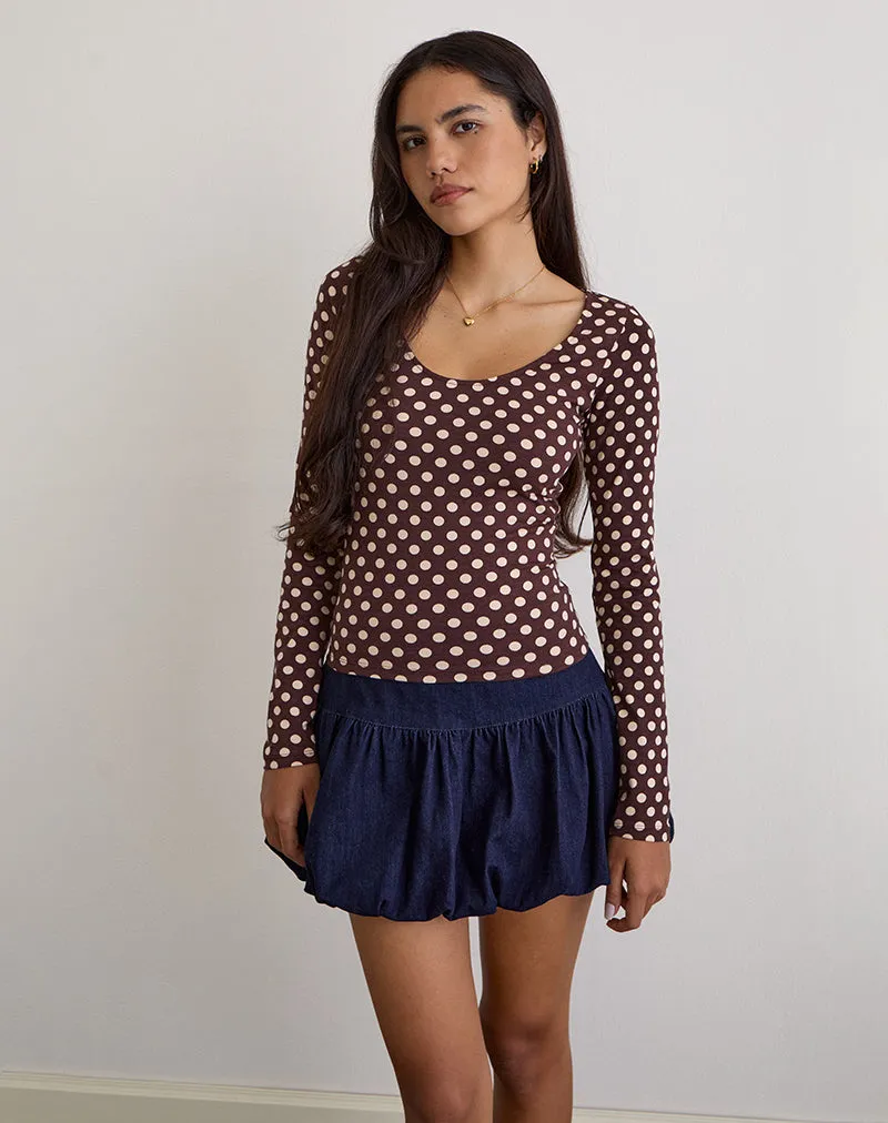 Rumini Long Sleeve Top in Brown with Small Polka Cream sold by Motel Rocks product image thumbnail 3