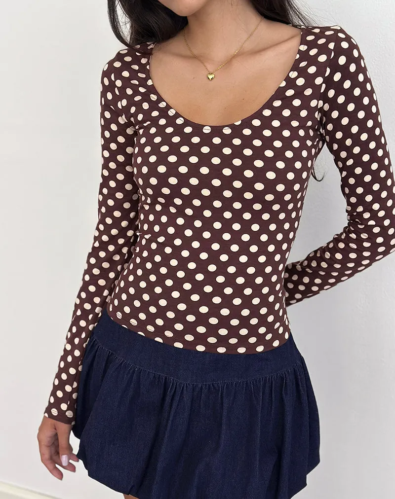 Rumini Long Sleeve Top in Brown with Small Polka Cream sold by Motel Rocks product image thumbnail 4