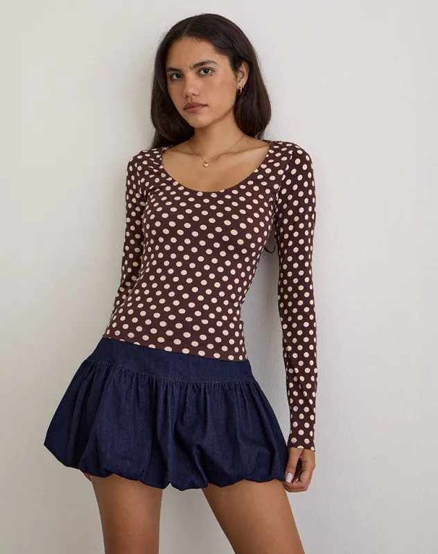 Rumini Long Sleeve Top in Brown with Small Polka Cream made by Motel Rocks