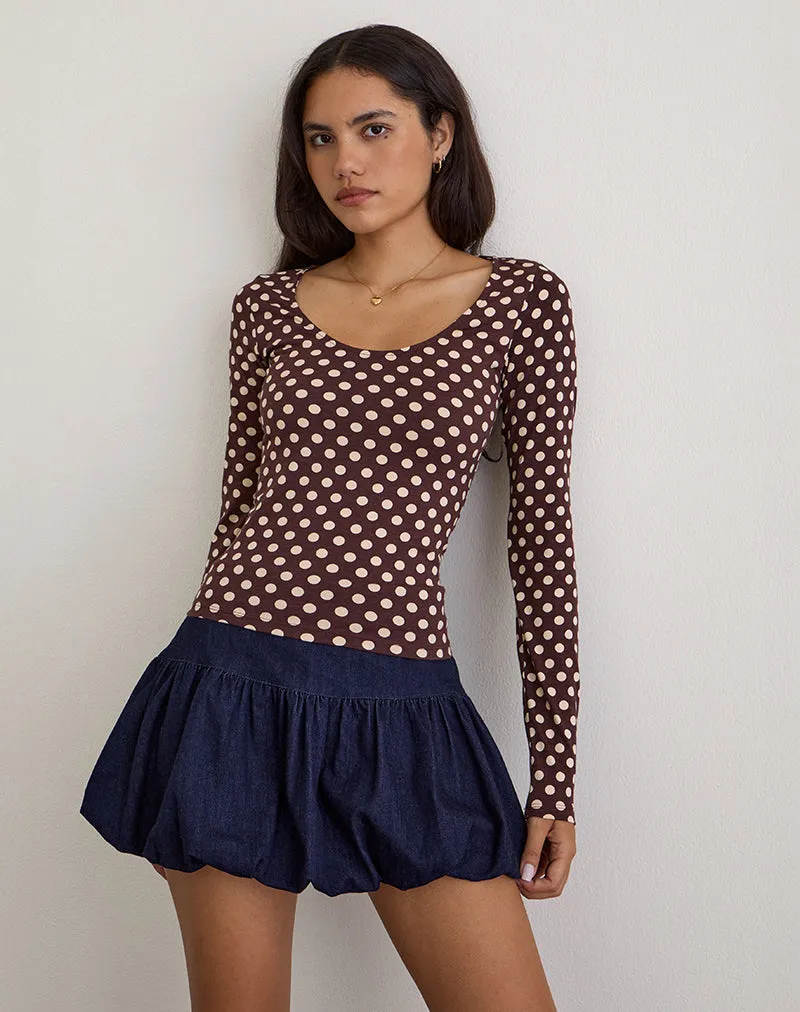Rumini Long Sleeve Top in Brown with Small Polka Cream sold by Motel Rocks