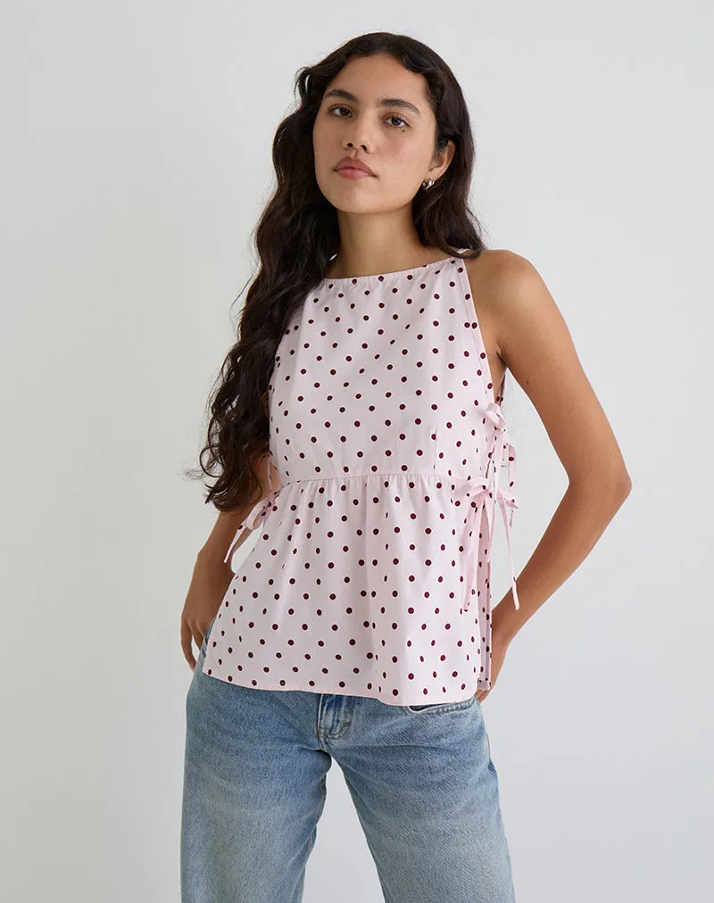 Palsi Tie Side Top in Pink with Medium Polka Red sold by Motel Rocks product image thumbnail 2