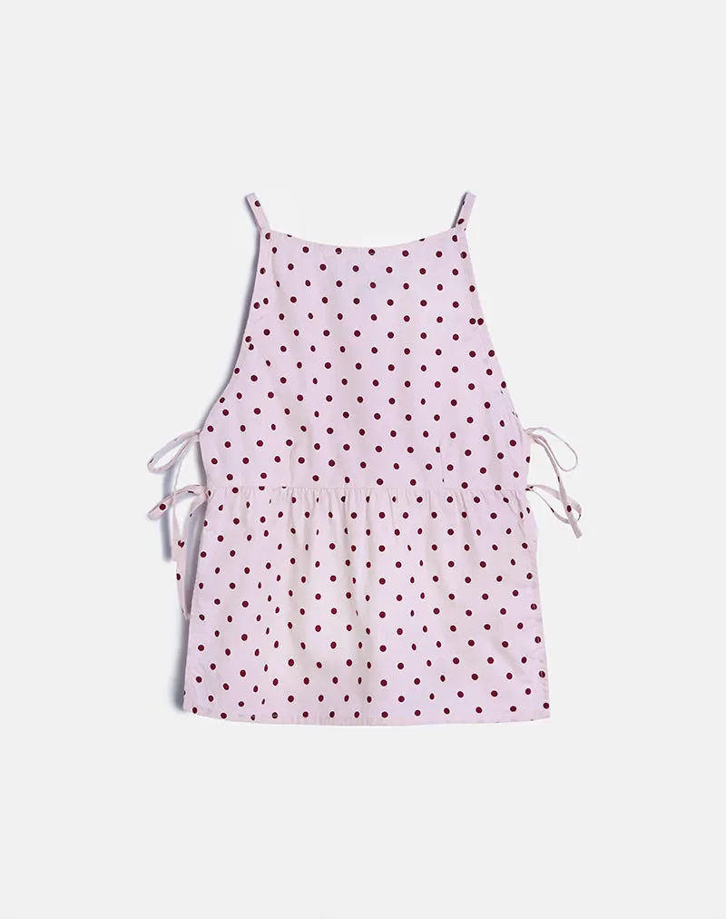 Palsi Tie Side Top in Pink with Medium Polka Red sold by Motel Rocks product image thumbnail 4