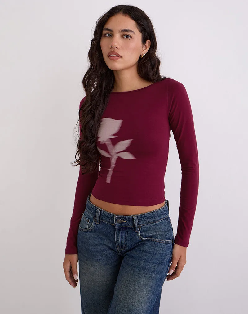 Amabon Long Sleeve Top in Burgundy Blurred Rose sold by Motel Rocks product image thumbnail 2