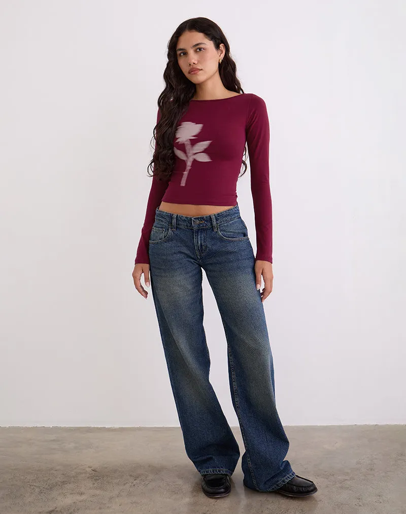 Amabon Long Sleeve Top in Burgundy Blurred Rose sold by Motel Rocks product image thumbnail 3