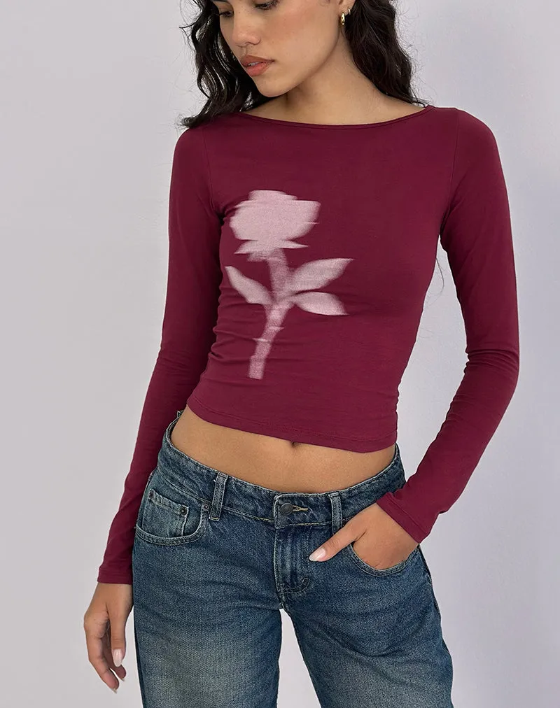 Amabon Long Sleeve Top in Burgundy Blurred Rose sold by Motel Rocks