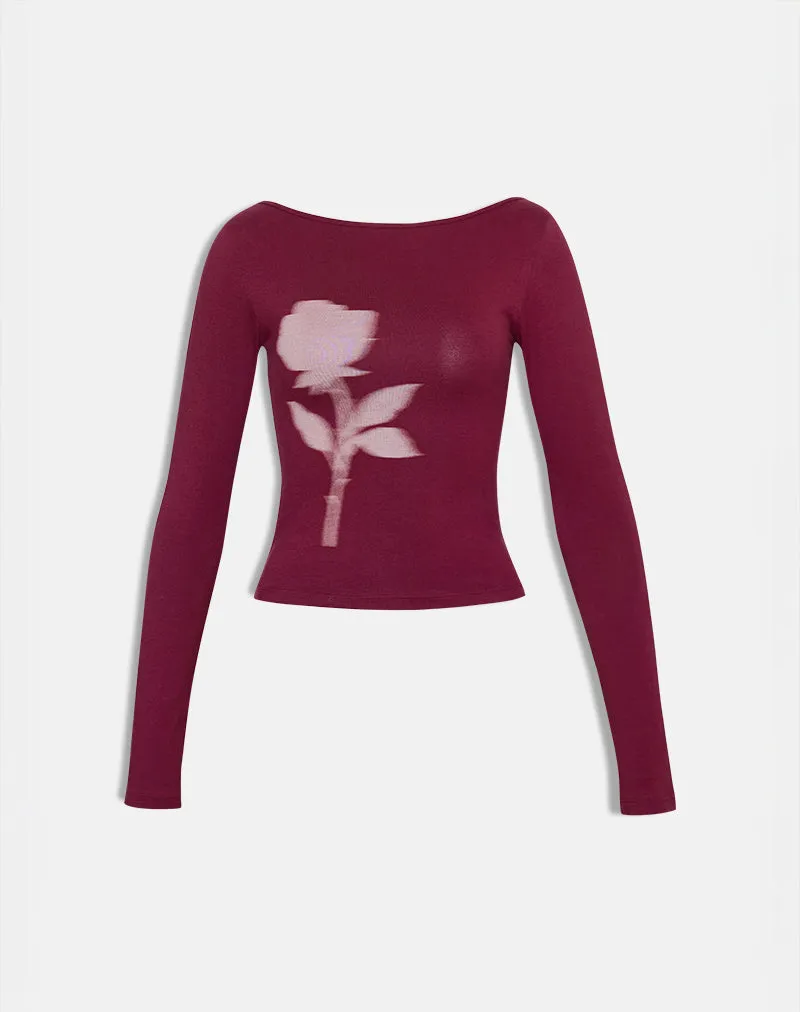Amabon Long Sleeve Top in Burgundy Blurred Rose sold by Motel Rocks product image thumbnail 5