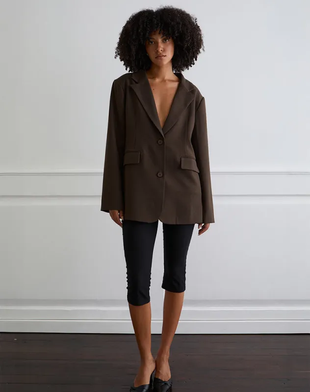 Maiwa Textured Tailoring Blazer in Brown made by Motel Rocks
