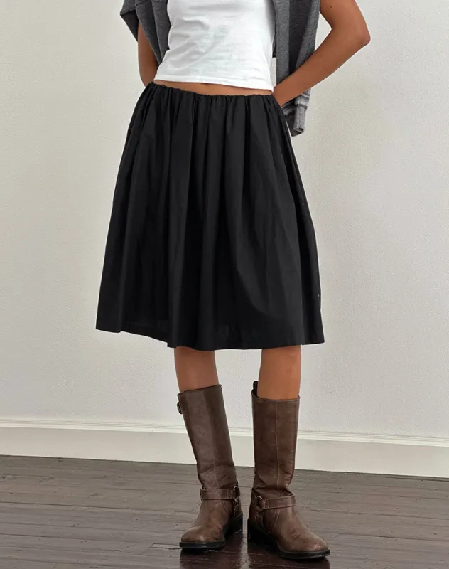 Murphy Knee Length Skirt in Black sold by Motel Rocks