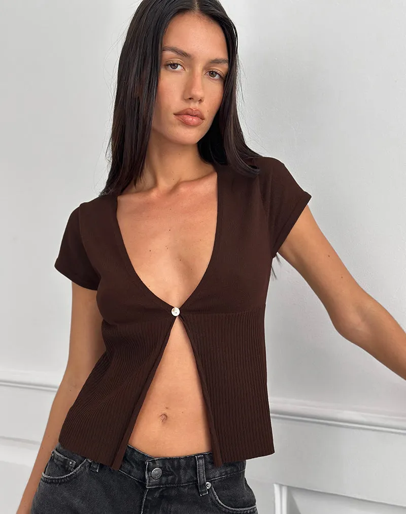 Nalo Short Sleeve Cardi in Dark Brown sold by Motel Rocks product image thumbnail 3