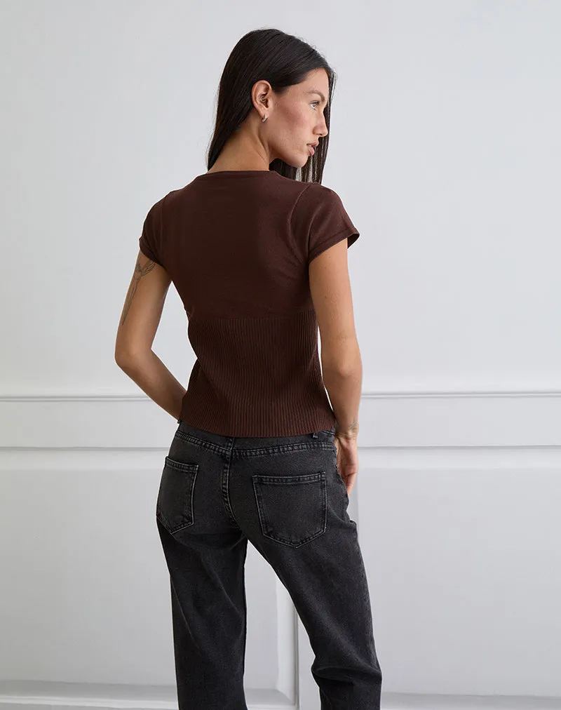 Nalo Short Sleeve Cardi in Dark Brown sold by Motel Rocks product image thumbnail 4