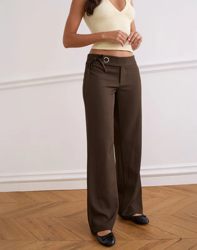 Tova Tie Tailoring Trousers in Chocolate sold by Motel Rocks