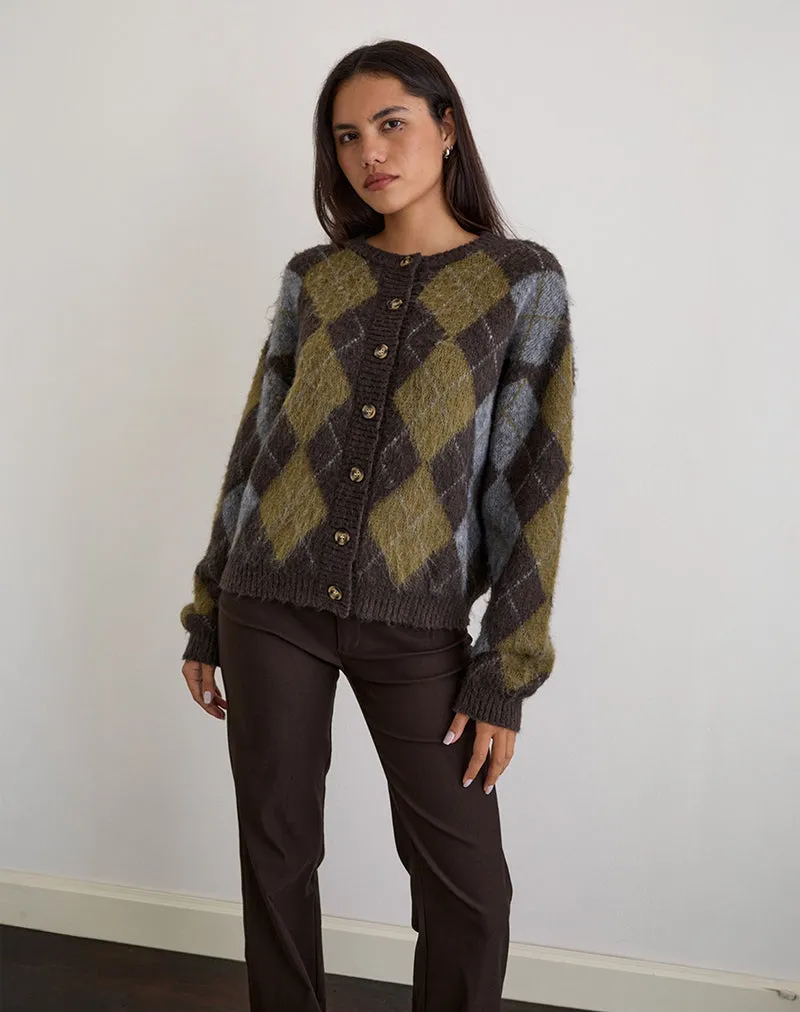 Eliana Cardigan in Knit Argyle Brown sold by Motel Rocks product image thumbnail 4