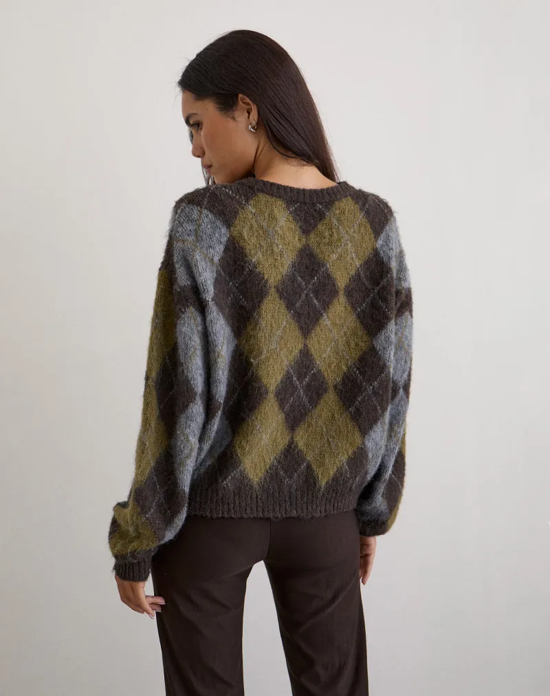 Eliana Cardigan in Knit Argyle Brown sold by Motel Rocks product image thumbnail 5