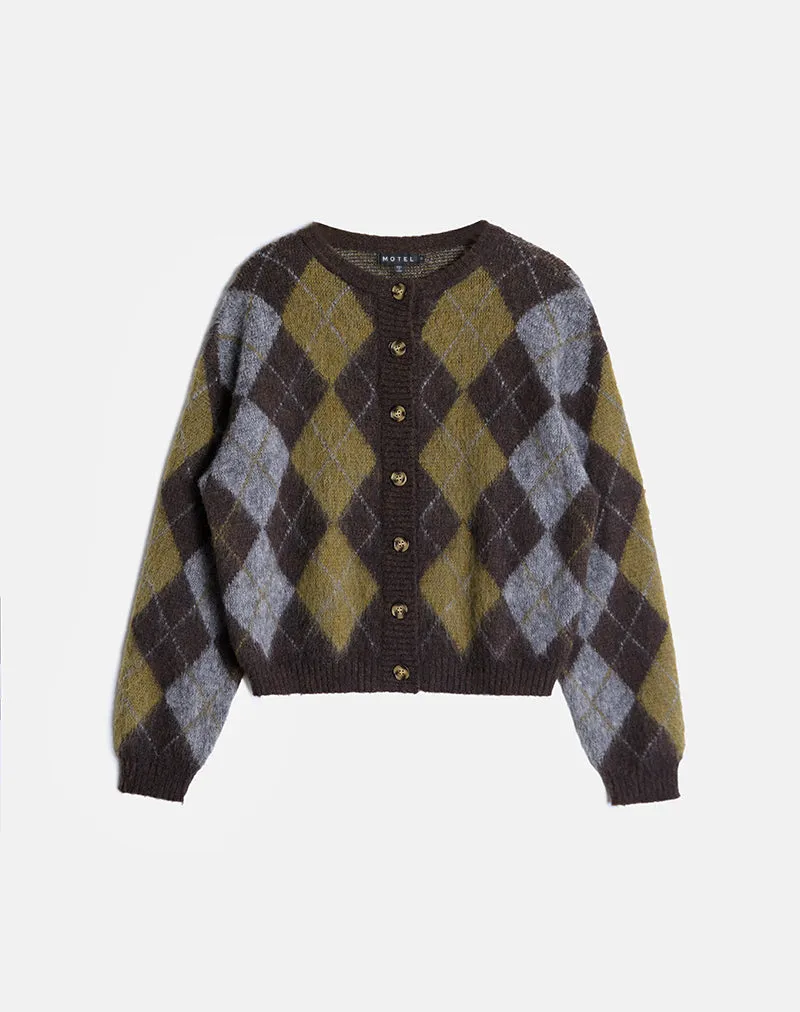 Eliana Cardigan in Knit Argyle Brown sold by Motel Rocks product image thumbnail 3