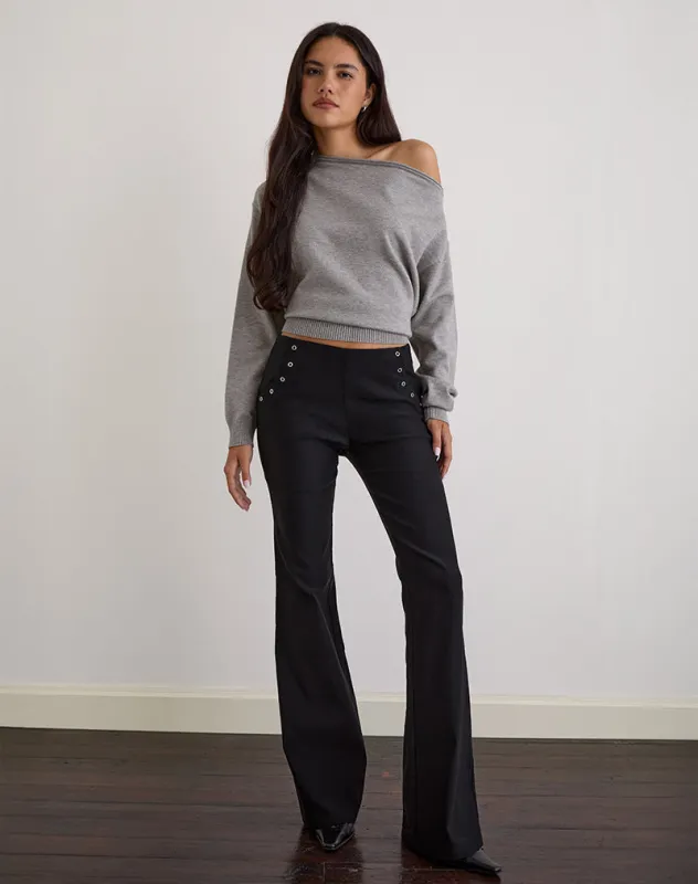 Olira Flare Trouser with Eyelets in Tailored Black sold by Motel Rocks