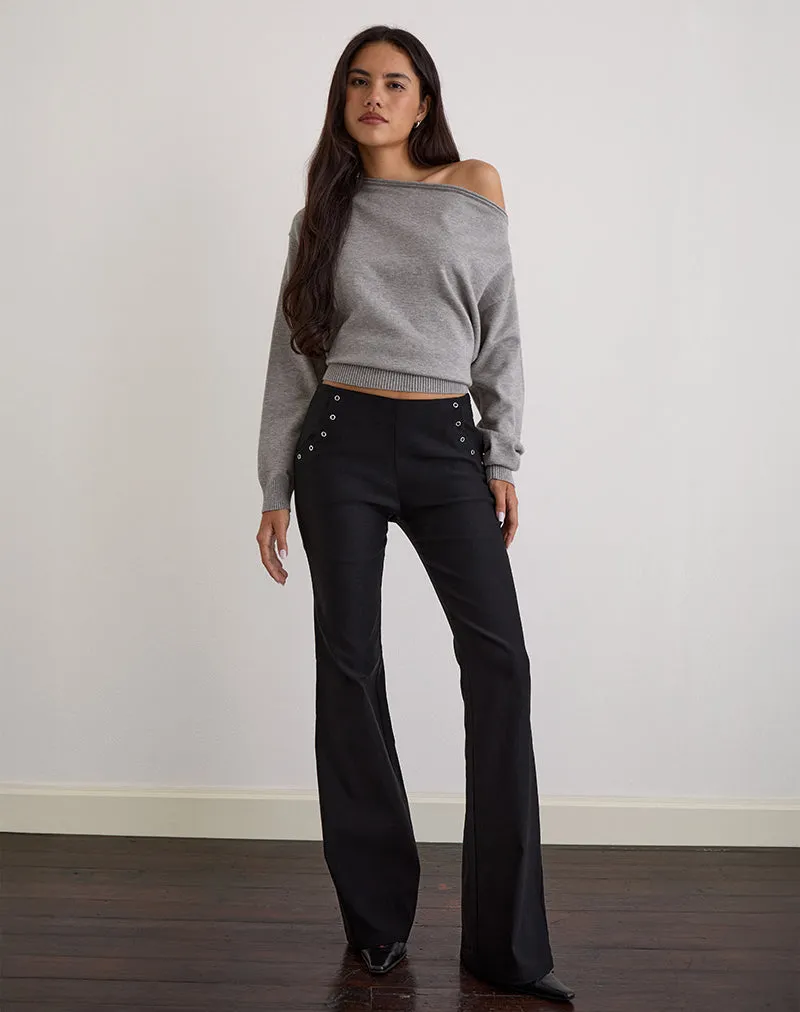 Olira Flare Trouser with Eyelets in Tailored Black sold by Motel Rocks