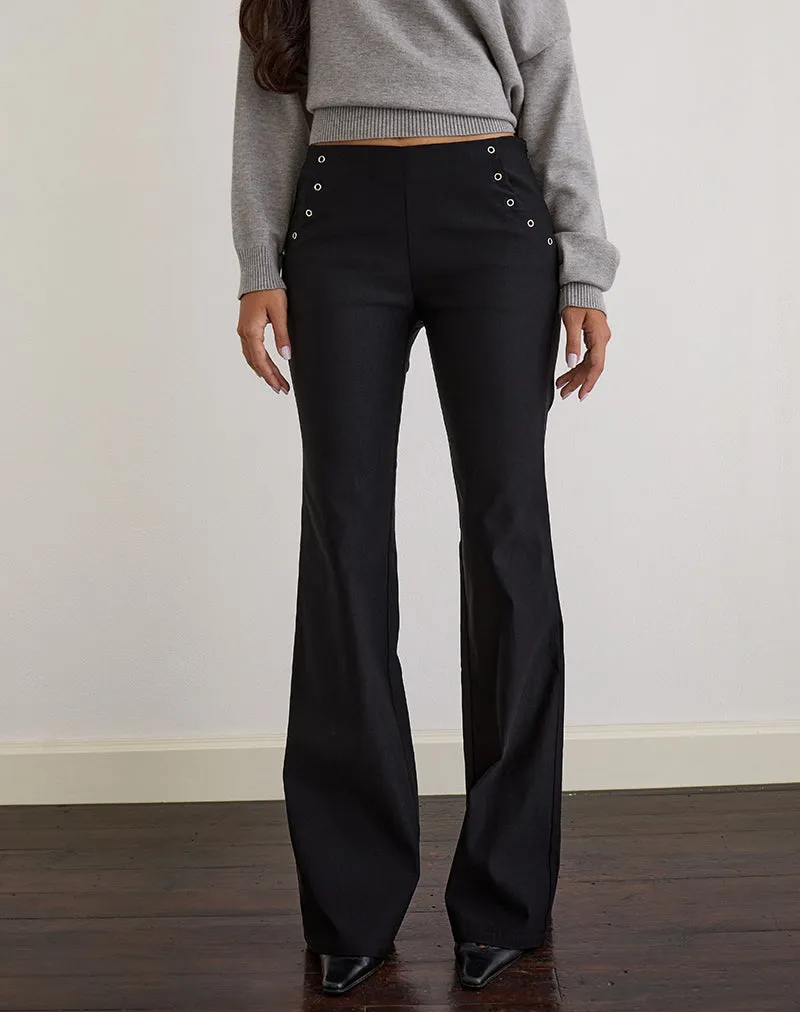 Olira Flare Trouser with Eyelets in Tailored Black sold by Motel Rocks product image thumbnail 2