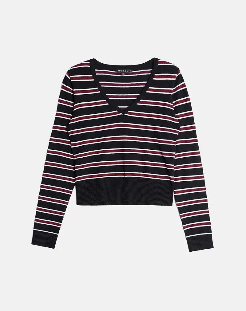 Yasra Jumper in Stripe Knit Black Burgundy sold by Motel Rocks product image thumbnail 4