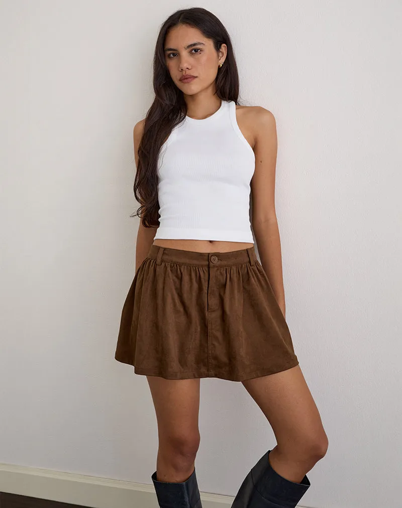 Yonca Frill Mini Skort in Faux Suede Brown sold by Motel Rocks product image thumbnail 4