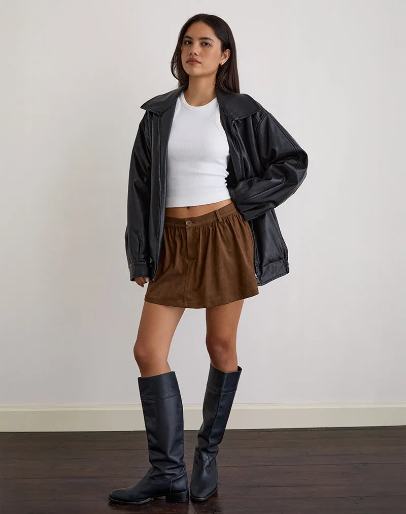 Yonca Frill Mini Skort in Faux Suede Brown sold by Motel Rocks product image thumbnail 2