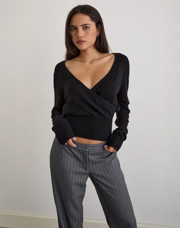 Nilza Wrap Top in Knit Black sold by Motel Rocks