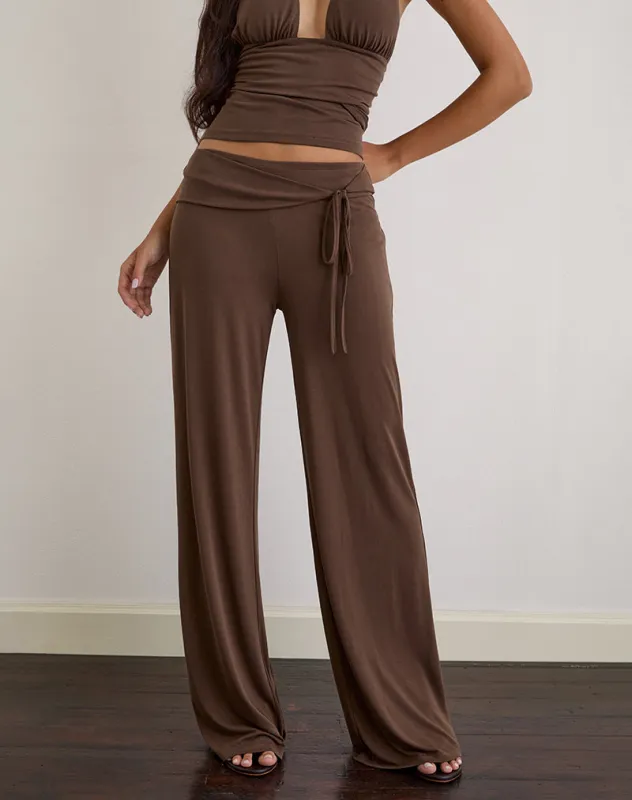 Donata Trouser in Cupro Dark Brown sold by Motel Rocks
