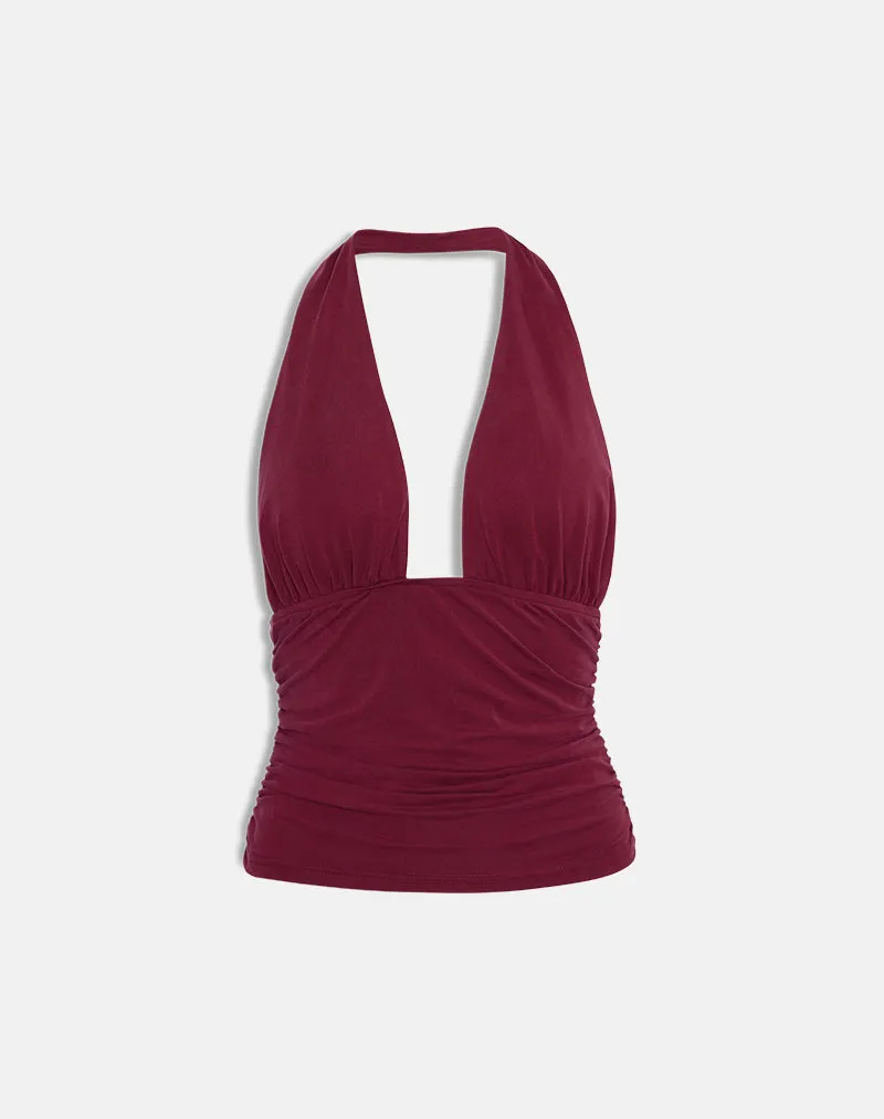 Cosimo Halterneck Top in Cupro Dark Red sold by Motel Rocks product image thumbnail 5