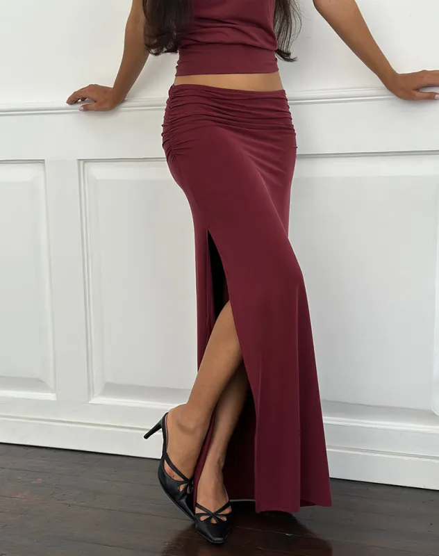 Venya Maxi Skirt in Cupro Burgundy sold by Motel Rocks