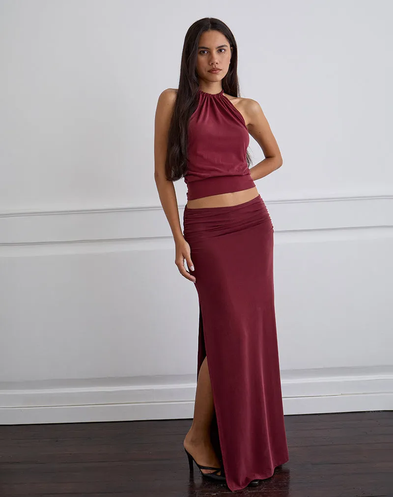 Venya Maxi Skirt in Cupro Burgundy sold by Motel Rocks product image thumbnail 2