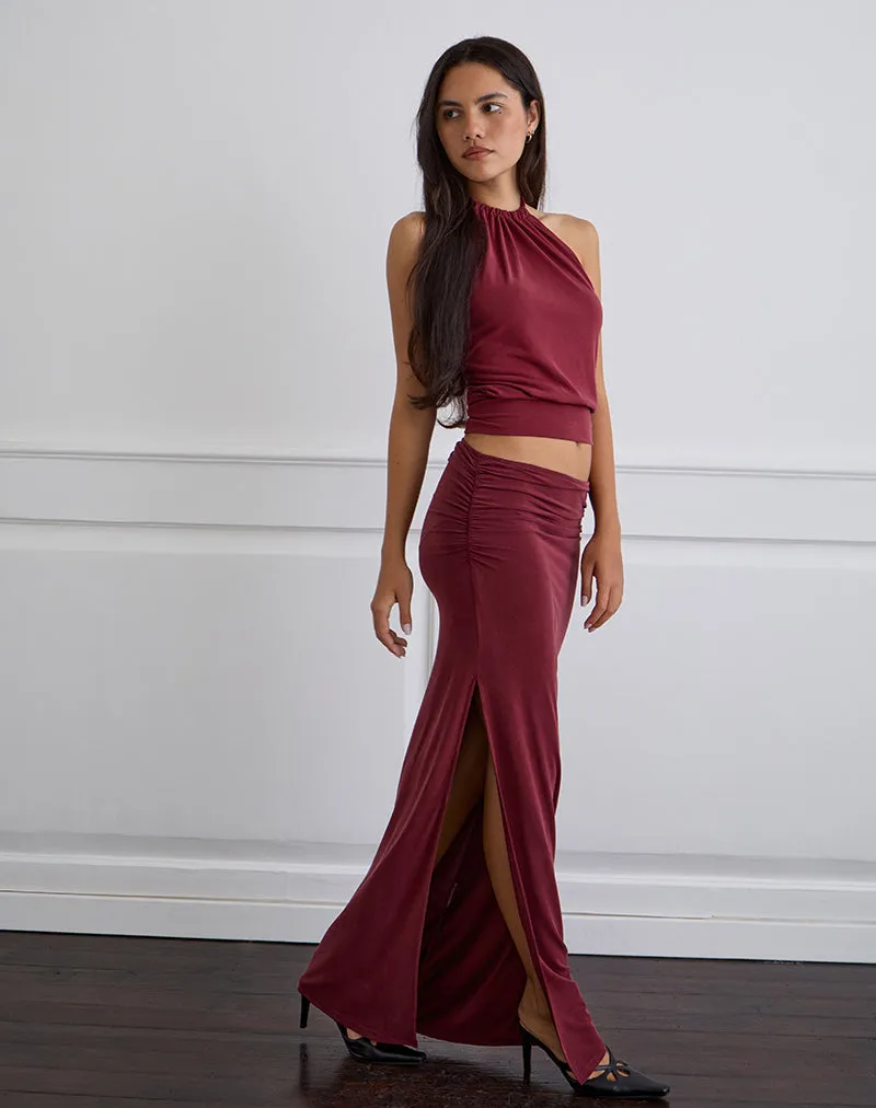 Venya Maxi Skirt in Cupro Burgundy sold by Motel Rocks product image thumbnail 4