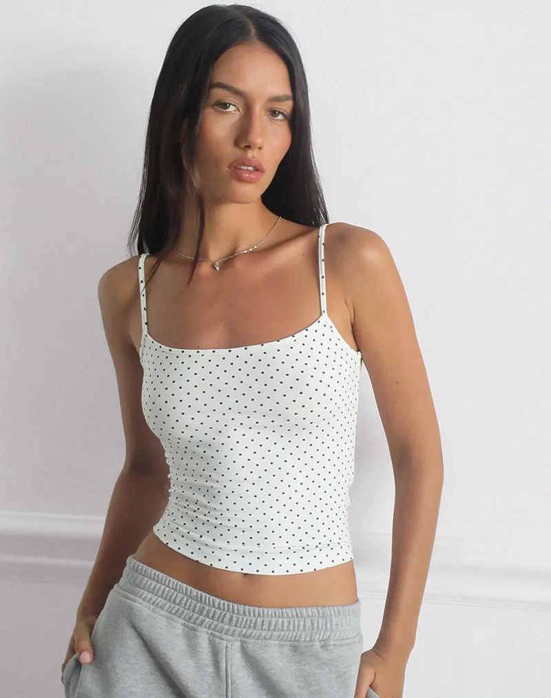 Solay Cami Top in White with Black Micro Polka Print sold by Motel Rocks product image thumbnail 4