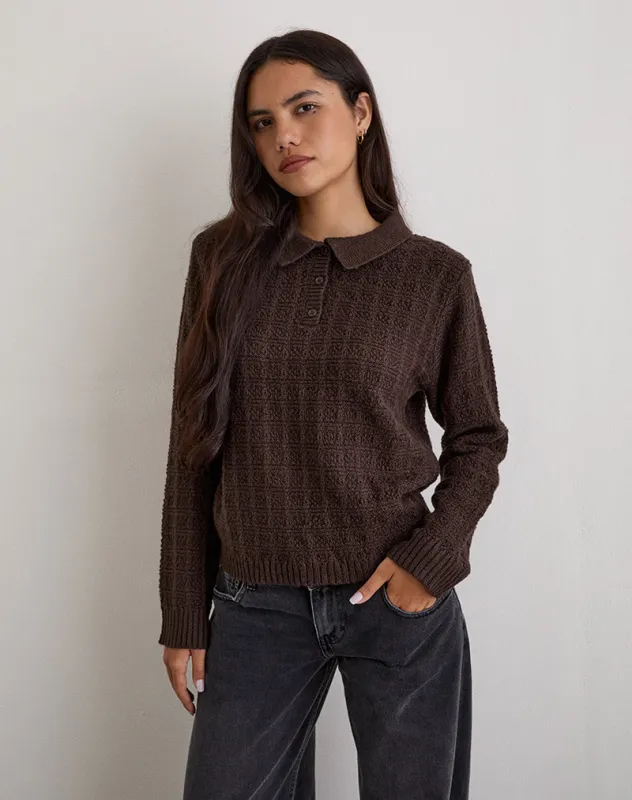 Dalina Knit Jumper in Check Brown sold by Motel Rocks
