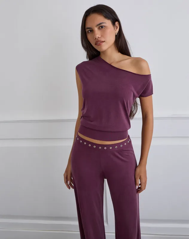 Elysian Asymmetric Top in Cupro Plum sold by Motel Rocks