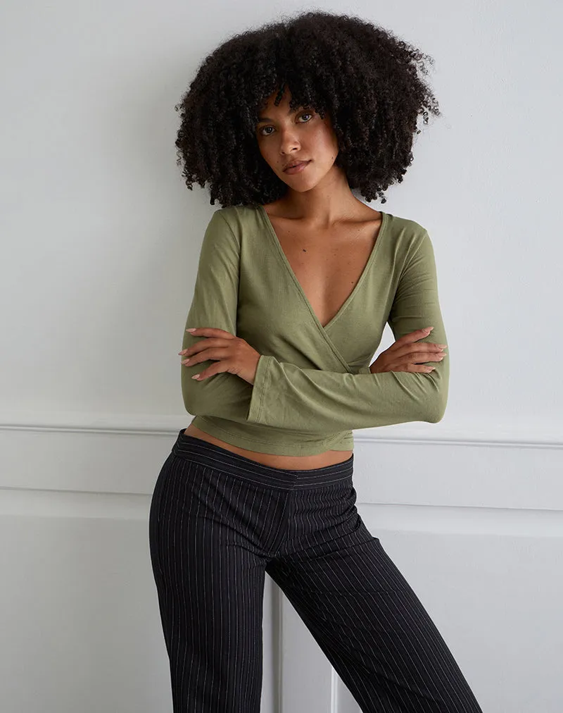 Kien Long Sleeve Wrap Top in Olive sold by Motel Rocks product image thumbnail 4