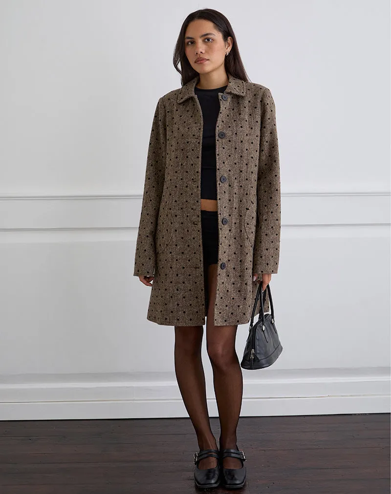 Lirena Longline Coat in Polka Brown sold by Motel Rocks product image thumbnail 3