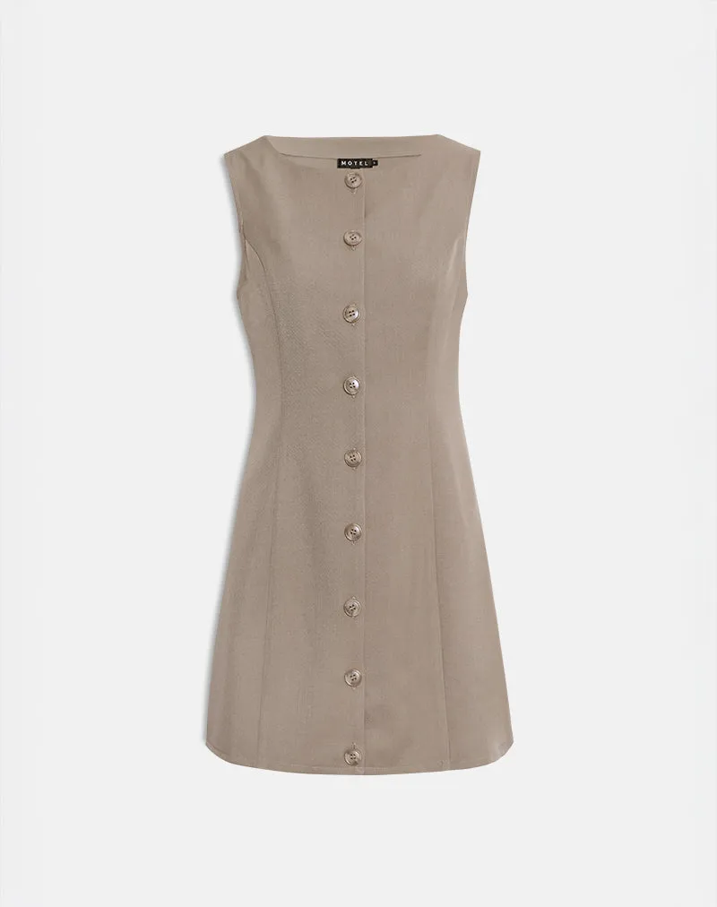 Mirina Mini Dress in Tailoring Taupe sold by Motel Rocks product image thumbnail 3