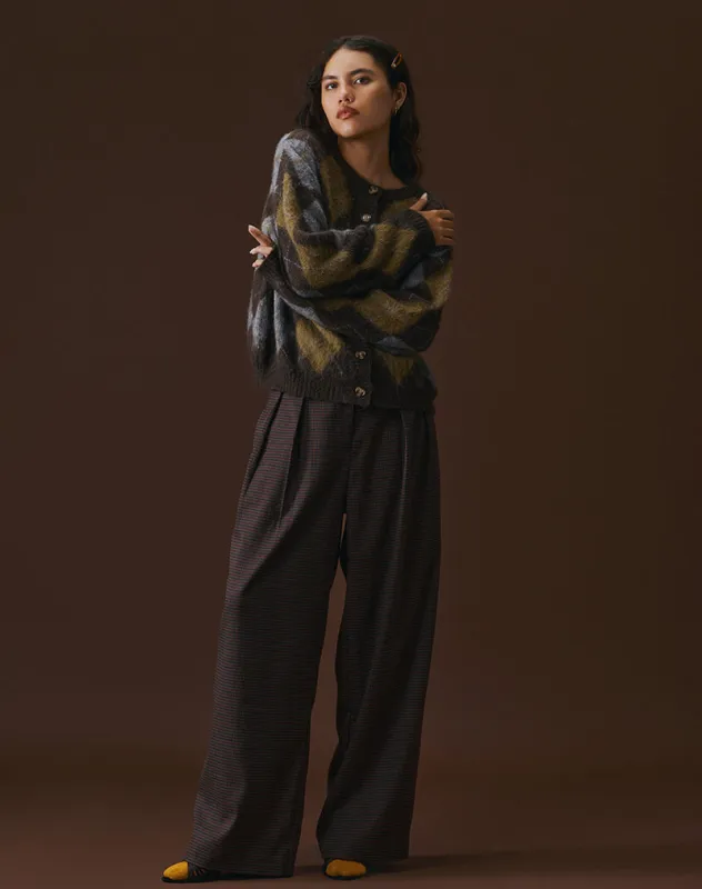 Nala Trouser in Heavy Woven Check Blue and Red sold by Motel Rocks